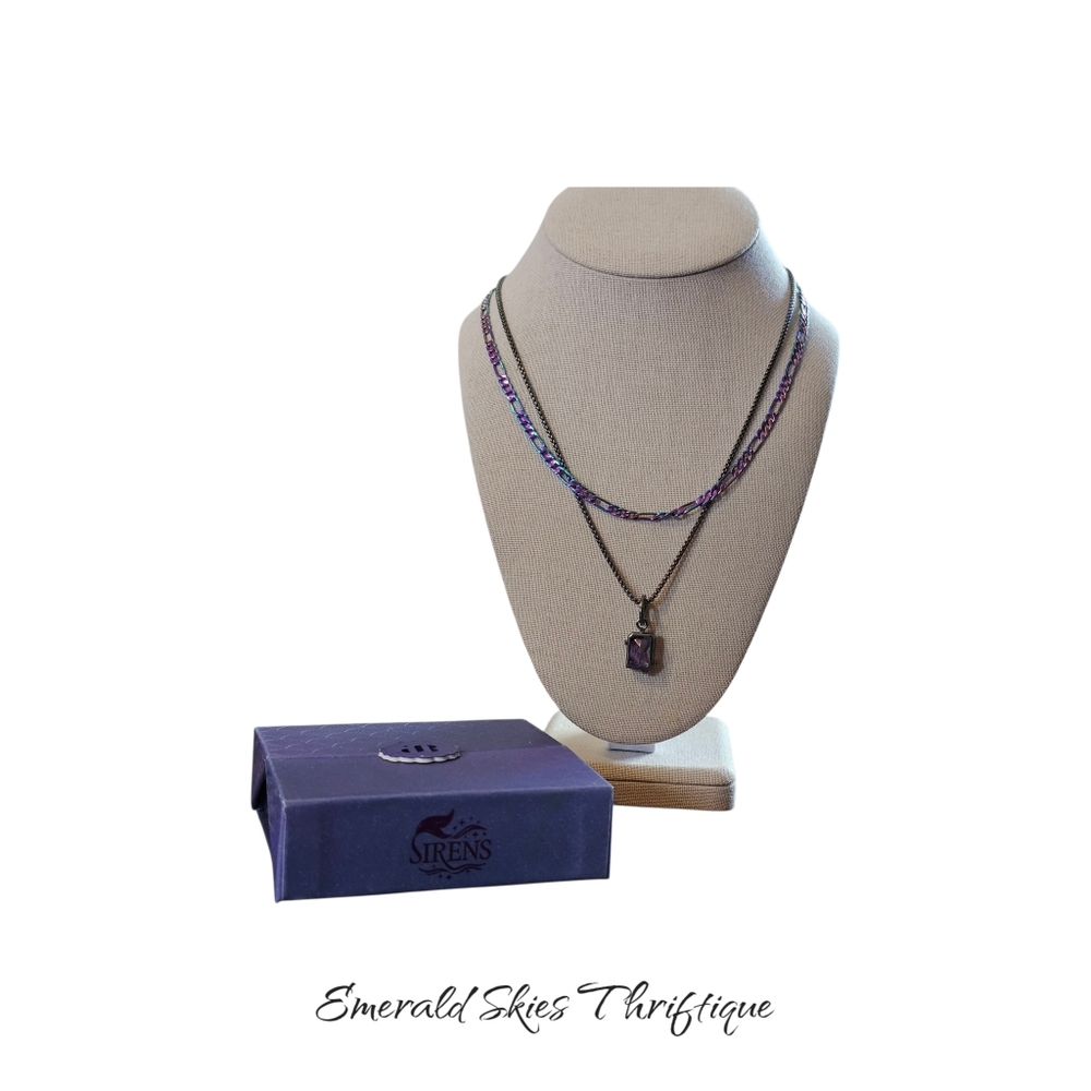Bomb Party Sirens Necklace “Moonlit Siren's Kiss” Amethyst w/ Oil Slick Chain.